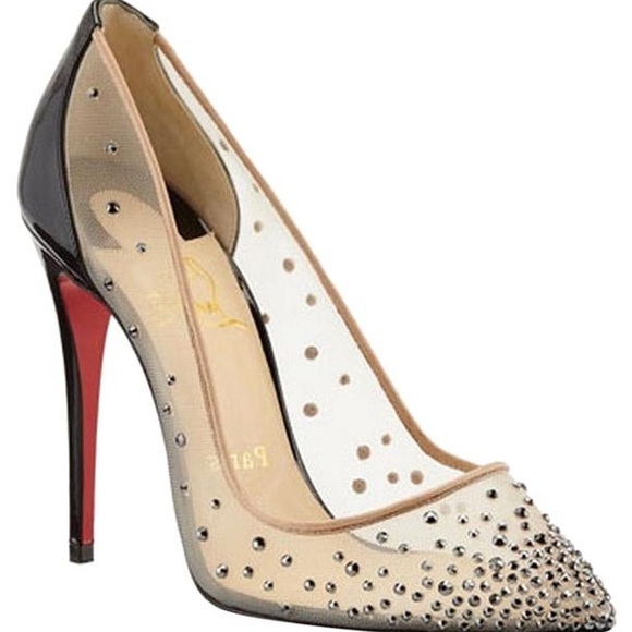 Christian Louboutin Follies Strass 100mm Heels - Hematite 37.5 - Picture 3 of 15